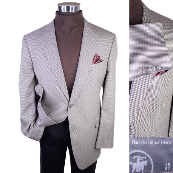 Hart Schaffner Marx 1887 Houndstooth Sz 44R Sport Coat Jacket Blazer 2 Button